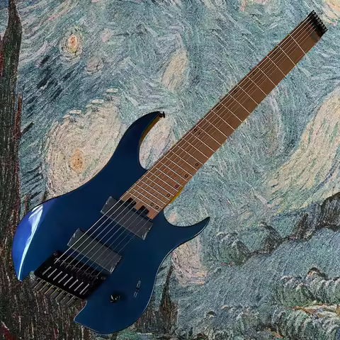Color-changing headless 8-string electric guitar, blue-purple color-changing paint, travel guitar, w
