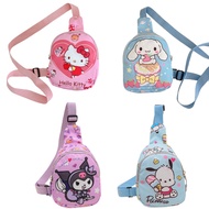 SANRIO กระเป๋าสะพายข้างสำหรับเด็ก, กระเป๋ากระเป๋าหน้าอกการ์ตูน Cinnamoroll Kuromi แมสเซ็นเจอร์สะพายไหล่ของเล่นสำหรับเด็กกระเป๋าเป้สะพายหลังเดินทาง