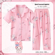 Eid Mubarak Kids Outfit Cartoon-inspired Teen's Short Sleeve Loungewear Boys or Girls Lapel Kuromi H
