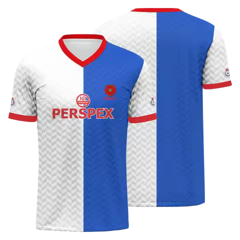 Men's Quick Dry Breathable Short Sleeve Blackburn Rovers Retro Football Jersey, White Blue Pattern V