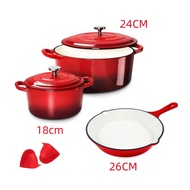 【จัดส่งภายใน 24 ชม】Enamel pot French saucepan soup pot deep hot pot saucepan 18cm/20cm/24 cm cool colored cast iron pot