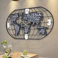 【現貨】北歐世界地圖鐘表掛鐘客廳家用現代簡約時鐘創意歐式藝術裝飾壁鐘