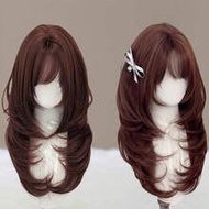 วิกผมสังเคราะห์สำหรับผู้หญิง 18 นิ้ว วิกผมทรง Mullet ทรง Wolf Cut สีดำพร้อมหน้าม้าสำหรับผู้หญิง วิกผ