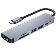 61 USB-C,4KHDMI、USB 3.0、Type C PD、,MacBook、iPad、S20 Dex Hab USB 6 dalam 1 ke Penyekat HDMI-Serasi 4K