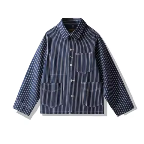 American Vintage 100% Cotton Outdoor Workwear Jacket - Amekaji Wabash Stripe Denim Multi-Pocket Moto