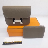 Hermes Mini Constance Slim Epsom 金釦短夾/腰包(象灰)