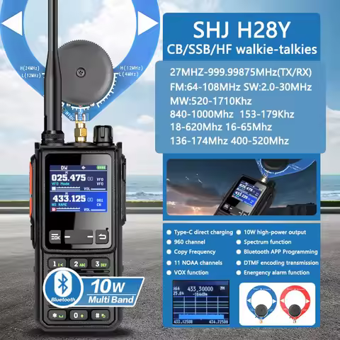 SHJ H28Y Pro Analog Two-Way Radio Shortwave & Ham Radio GMRS/FRS Handheld 10W Output Bluetooth & PC 