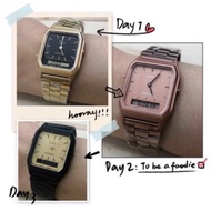Cas AQ-230 Rose Gold BLACK Ladies Jam Tangan Wanita Perempuan Analog Digital Watch A168 D640 Viral V