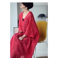 Q6705C Casual V-Neck Cotton Crochet Dress - Women's Summer