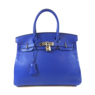 HERMES Clemence皮革Birkin 35銀扣手挽袋Bleu Electric藍色