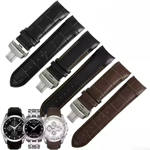 High End for Tissot Couturier 1853 T035627 Genuine Calf Leather Strap Steel Buckle Curved Interface 