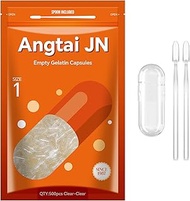 AngtaiJN Empty Gelatin Capsules Size 1 Clear Empty Capsules for Filling with 2 Micro Spoons, DIY Gel