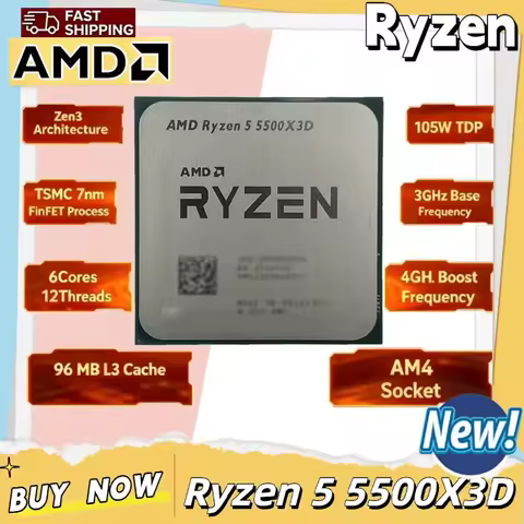 AMD Ryzen 5 5500X3D 3GHz 6-Core 12-Thread CPU Socket AM4 for Gaming DDR4 L3 Cache 96M TDP 105W 7nm P