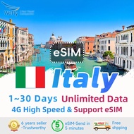 Wefly Italy eSIM 1-30 Days Unlimited 4G data Daily High speed Prepaid SIM Card for Tourist Travel