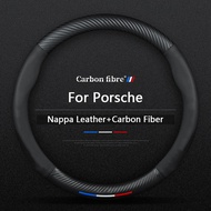 Car Leather Carbon Fiber Steering Wheel Cover For Porsche Cayman Taycan Macan Panamera Cayenne Boxst