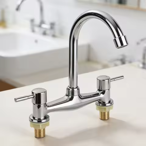 Modern Double Lever Chrome Kitchen Sink Hot And Cold Mixing Faucet 2-hole Deck Modern Washbasin Basi