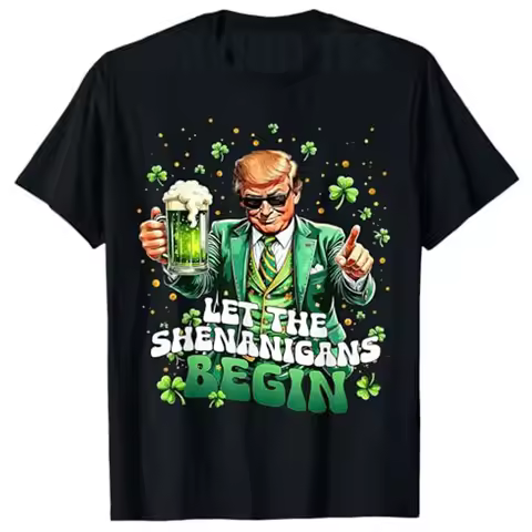 Let The Shenanigans Begin Funny MAGA St Patrick's Day T-Shirt Irish US Flag Leprechaun Make St. Patr