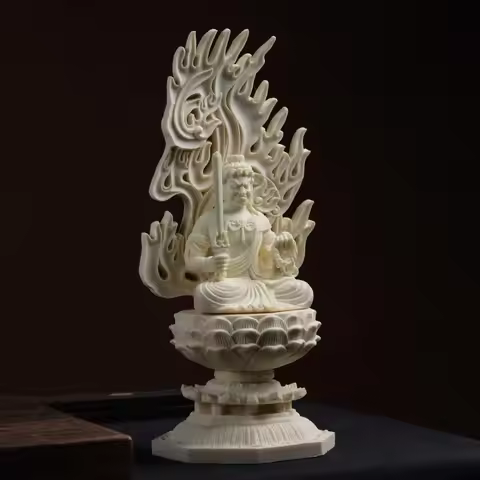 Exquisite Fudo Myoo Acalanatha Statue Figurine Wrathful Deity Sculpture Ornament Lotus Base Home Bud