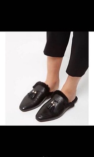 NEW~* 歐美品牌 搶翻款 好似GUCCI風格 今年必備單品 毛毛後腳跟簍空平底鞋 SZ:38 現貨