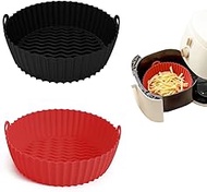 7.5 inch Air Fryer Silicone Pot,Food Safe Air Fryer Liners Reusable Instant Vortex Air Fryer Toaster Oven Accessories Easy to Clean Air Fryer Basket For 3.5 to 6.8 QT (Red+Black)