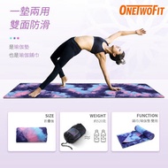 ONETWOFIT - 紮染工藝瑜珈墊 瑜珈墊布 活性纖維 快速吸汗 雙面防滑 瑜伽鋪巾 瑜伽毯 靜音專業隔音 加大加厚加寬 男女運動健身 家用地墊 水墨款——OT220C