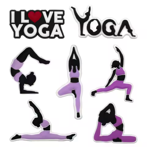 1/7pcs Women's Yoga Sports PVC Shoe Charms for Girls Purple Yoga Clothes Pins Exercise Fitness Stret