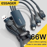 Essager PD 66W 3 In 1 Micro USB Type C Lightning Cable สำหรับ iPhone Samsung Xiaomi Huawei OPPO VIVO Multi Charger Fast Charging สาย USB Type-C