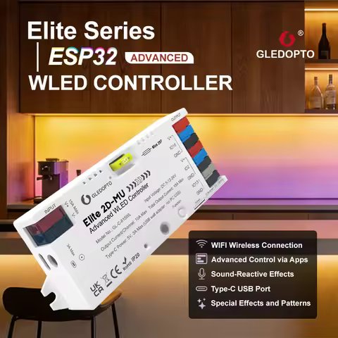 GLEDOPTO Elite 2D-MU WLED Controller ESP32 WLED LED Strip Music Sync APP Control 5V-12V-24V Type-C R
