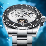 BONEST GATTI Men Automatic Mechanical Skeleton Watch Carbon Fiber Bezel Sapphire Luminous Steel Stra
