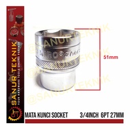 MATA Socket Wrench Bit Socket/ TEKIRO 3/4" 3/4 in 3/4 inch DR 6 PT 27 MM (27MM)