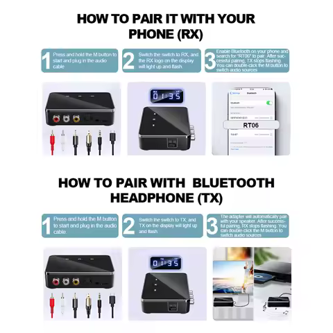BT 5.4 Receiver Transmitter AUX 3.5mm Jack RCA Optical Wireless Audio Adapter BT Adapter for TV/Car/
