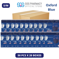 MEDICOS Slim Fit Size S/M 165 HydroCharge 4ply Surgical Face Mask Oxford Blue  (50s x 20 Boxes) - 1 