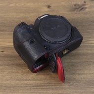 กระเป๋าใส่กล้องหนังแท้ผ้าคลุมรถครึ่งเคสสำหรับ Canon EOS R5 R6 Markii R6II R7 R10พร้อมพอร์ตแบตเตอรี่