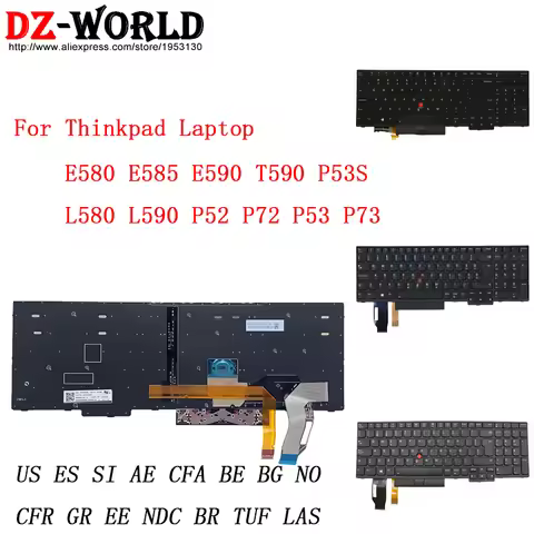 Black Backlit Keyboard For Lenovo Thinkpad E580 E585 E590 T590 P53S L580 L590 P52 P72 P53 P73 01YP61