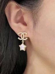 Chanel earrings 雙c logo 星星珍珠貝母 耳環耳釘 金色 全新正品正貨