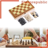 [Sharprepublic] Folding Wooden Chess Set Chess Checkers Backgammon for Beginner Professional