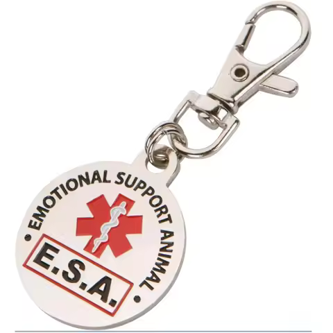 ESA Support Keychain Service Dog Tag Emotional Support Animal with Red Medical Alert Symbol 1inch Sw