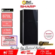 SHARP 670L J-TECH INVERTER 2 Door Fridge SJP782MFGK Glass Door Plasmacluster Peti Ais PELICAN