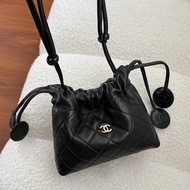 Bucket Bag Sheepskin Diamond Drawstring Bucket Bag Black Quilted Lambskin Gold Buckle Chain Bucket B