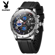 【ของแท้ 100%】PLAYBOY นาฬิกาข้อมือชาย กันน้ำลึก 30 เมตร สแตนเลสสตีล ปฏิทินแฟชั่น นาฬิกาควอตซ์ หน้าปัด