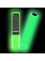 具有波浪紋路的防滑矽膠遙控器套,適用於三星智慧電視遙控器bn59系列,光暗變色,輕量防震防滑遙控器保護套,光暗變色綠色