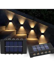 10顆LED光珠太陽能上下燈戶外防水，現代北歐風牆燈感應器照明，黑色外牆掛燈燈飾，適用於房屋，花園，門廊（暖光，1入組）