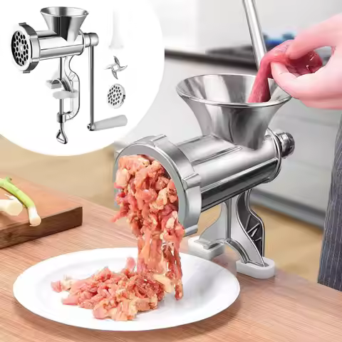 Manual Meat Grinder Stainless Steel Hand Crank Food Processor with Table Clamps Multipurpose Kitchen