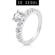 SO SEOUL Angelica Brilliant Nine-Stone Diamond Simulant Zirconia 1.0 CT 4 Prong Setting Rhodium Ring