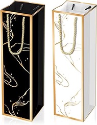 3.5"X3.7"X13.8" Wine Gift Bags 2 PCS Luxury Wine Bottle Gift Bags, Reusable Liquor Bag with Gold Foi