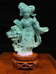 老綠松石 高瓷綠色老綠松石 仕女雕件