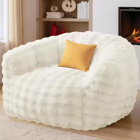 Giant Bean Bag Chair, Oversized Bean Bag Couch for Adults, Beige(Pillow not Included)