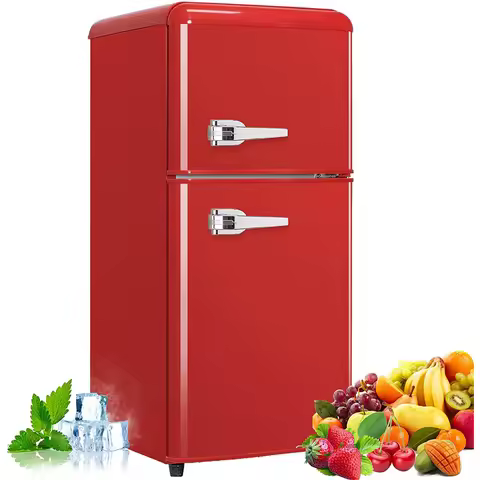 3.2 Cu.ft Compact Refrigerator Red 2 doors Mini Fridge with Freezer, Retro Design Small Drink Chille