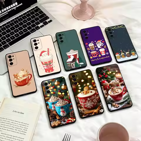 Christmas Art winter Coffee Phone Case For Samsung S 25,24,23,22,30,21,10,9,Ultra,Plus,Lite,FE,4,5 G