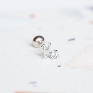 天然石925純銀英文字母轉珠耳環 R